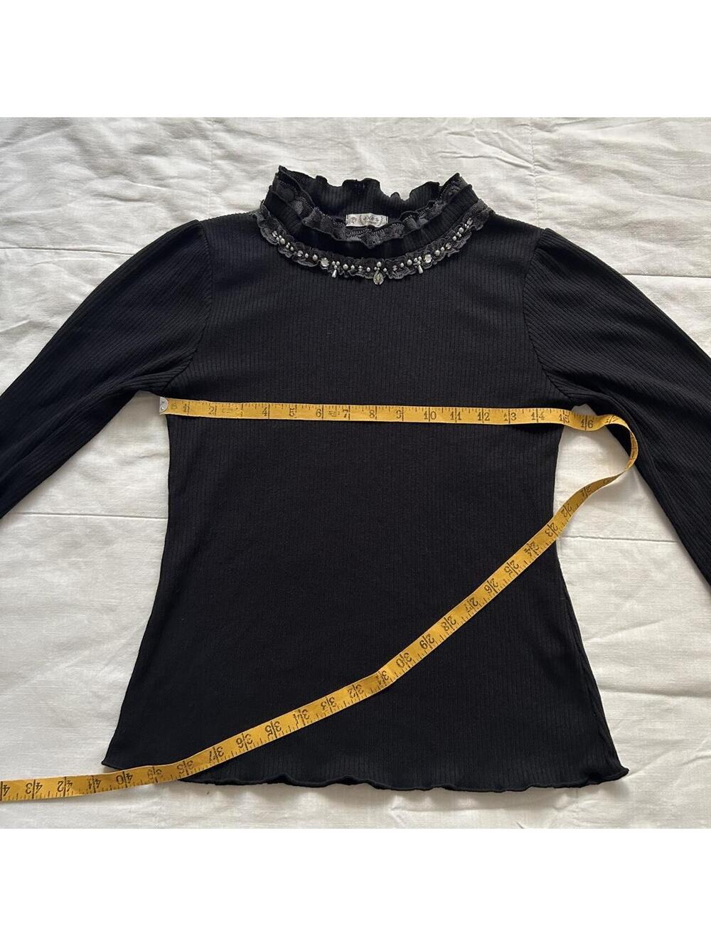 Axes Femme Black Beaded Lace High Neck Knit Top Goth Size M Japan - Picture 7 of 7